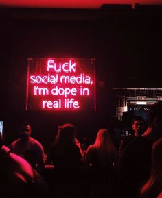 a neon sign that says flick social media, i'm dope in real life