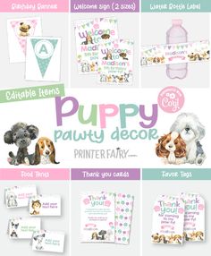 Puppy Adoption Party Decorations | PrinterFairy Dog Adoption Party, Preppy Puppy, Pumpkin Patch Birthday Party, Pumpkin Patch Birthday, Puppy Birthday Party, Party Boutique, Adoption Party