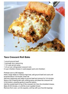 the recipe for taco crescent roll bake is shown