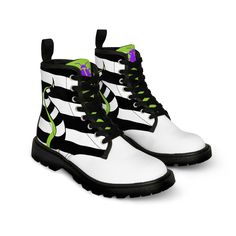 Take your style to the next level with the Beetlejuice Sandworm Canvas Boots from TimeElements.shop. Featuring a striking modern design inspired by the cult classic film these boots are perfect for fans of the spooky and unconventional. Made with high-quality materials, these boots are both comfortable and durable, making them perfect for everyday wear. With their unique and edgy style, these boots are sure to make a statement wherever you go. Whether you're heading to a concert or just out on t Halloween Clothes Ideas, Beetlejuice Clothes, Beetle Juice Sandworm, Beetlejuice Inspired Outfit, Sandworm Beetlejuice, Beetlejuice Wedding, Beetlejuice Sandworm, Punk Style Outfits, Beetle Juice