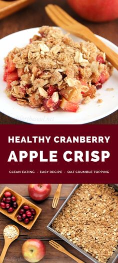 healthy cranberry apple crisp on a white plate