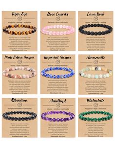 PRICES MAY VARY. 【Stone Bracelet Set】 - A collection of 9pcs natural stone bracelets set, including the best healing stone bracelets such as obsidian bracelet, amethyst bracelet, tiger eye bracelet, pink crystal bracelet, amazonite bracelet, lava rock bracelet, etc. Each anxiety relief bracelets for women has a special spirituality, bringing you different energy healing effects. 【Perfect Healing Bracelet】 - Embrace the vibrant and harmonizing vibes of natural crystal stone. These natural stones Crystal Jewelry Bracelet, Crystal Bracelets Healing, Gimp Bracelets, Pink Crystal Bracelet, Lava Rock Bracelet, Obsidian Bracelet, Amazonite Bracelet, Stone Bracelets, Crystal Healing Bracelets