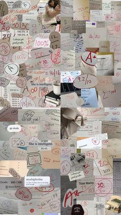 a collage of many different papers with writing on them