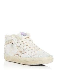 Golden Goose Women's Mid Star Shearling Lined Mid Top Sneakers High Golden Goose, Mid Star Golden Goose, Golden Goose Sneakers High Tops, High Top Golden Goose, Mid Top Golden Goose, Golden Goose Mid Star White, Casa Aesthetic, Golden Goose Mid Star, Shoe Aesthetic