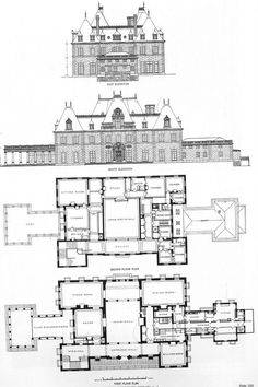 an architectural drawing shows the floor plans and elevations for two story houses, with three levels