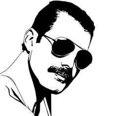 a black and white drawing of a man wearing sunglasses