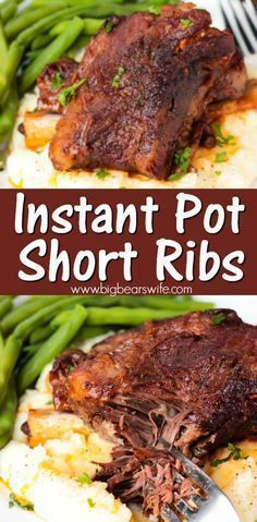 instant pot short ribs with mashed potatoes and green beans