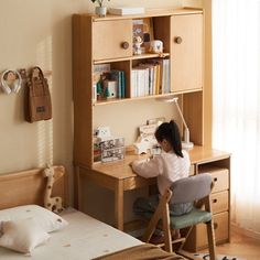 The new children's study table is here~ The integrated design of the desk and the bookcase has a large capacity and more storage to keep the desk tidy, and there are many details. Children's Desk, Kids Study Table, Childrens Desk, Student Home, Long Desk, Solid Wood Desk, Desk Tidy, Wooden Desk, Study Table