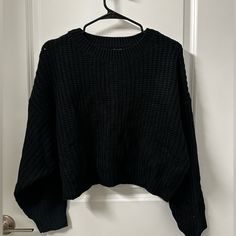 Brand New. Never Worn. Oversized Black Cropped Sweater, Black Casual Cropped Sweater For Winter, Black Casual Cropped Sweater For Fall, Casual Black Cropped Sweater For Winter, Trendy Cropped Black Sweater, Black Cropped Sweater For Winter, Trendy Black Cropped Sweater For Fall, Black Cropped Sweater, Shein Sweater