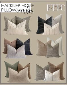 six pillows with different colors and sizes