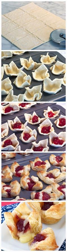 several different types of pastries on trays