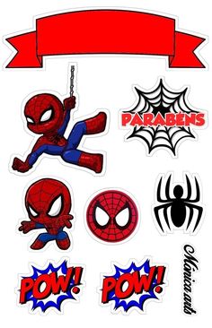 spiderman stickers are hanging on the wall