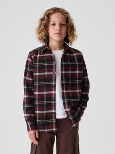 Soft organic cotton flannel shirt.  Point collar.  Long sleeves with button cuffs.  Button front.  Patch pocket at chest.  Assorted flannel prints.  Made with 100% organically grown cotton, which is grown without the use of synthetic pesticides and fertilizers.  Straight, easy fit.  Hits at the hip. Gap Kids, Pesticides, Cotton Flannel, Boys Shirts, Flannel Shirt, Patch Pocket, Gap, Organic Cotton, Plaid