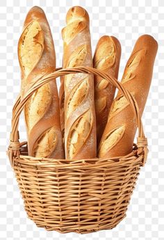 bread in a basket on a white background