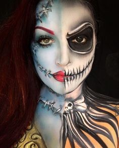 a woman with makeup painted to look like the skeleton girl from day of the dead