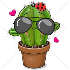 a cartoon cactus with sunglasses and hearts