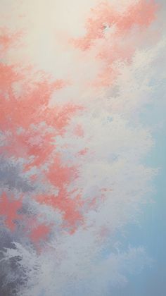 an abstract painting of pink and blue clouds