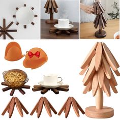 several different types of wooden decorations and accessories