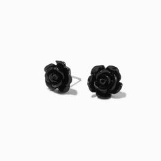 Claire's Black Rose Carved Stud Earrings Black Rose Earrings, Crown Hair Clip, Sensitive Ears Earrings, Piercing Kit, Flower Crown Hairstyle, Black Stud Earrings, Rose Stud Earrings, Hair Gift, Special Occasion Hairstyles