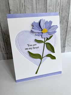 a card with a purple flower on it and the words you are on my heart