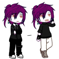 two anime characters with purple hair and black clothes