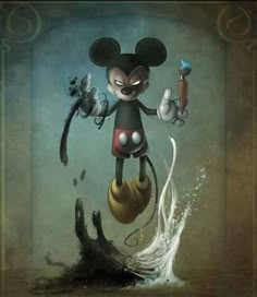 a painting of mickey mouse jumping into the water