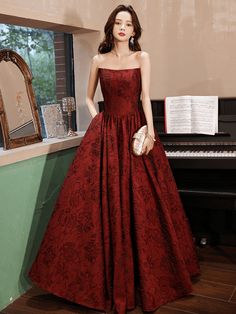 Step into elegance with our Prettyunik Elegant A-Line Strapless Embroidered Floor-Length Evening Dress. This stunning gown features intricate embroidery and a graceful A-line silhouette, perfect for making a sophisticated statement at any evening event. Red Satin Prom Dress, Simple Party Dress, Variety Store, Velvet Prom Dress, High Low Prom Dresses, Prom Dresses Yellow, Purple Prom Dress, Evening Dress Floor Length, Homecoming Dresses Long