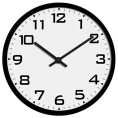 a black and white clock showing the time eleven o'clock on a white background