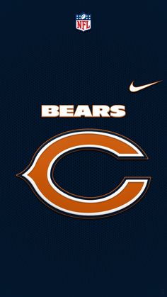 the chicago bears logo is shown on a dark blue background with orange and white stripes