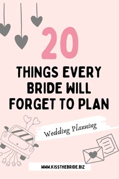 the wedding planning guide for brides and grooms is shown in pink with hearts hanging from