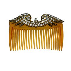 Edwardian faux tortoise celluloid large hair comb, mounted with paste set silver gilt bird wings. Made in France circa 1900. 5" x 3" Excellent condition. Retro Updo, Edwardian Hairstyles, Antique Hair Combs, Vintage Comb, Silver Hair Accessories, Silver Hair Comb, Tortoise Hair, Tortoise Shell Hair, Vintage Hair Combs