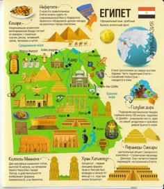 an illustrated map of egypt with all the major landmarks