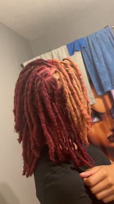 Hair Color Wax On Locs, Colored Locs Ideas, Burgundy And Blonde Locs, Loc Hair Dye Ideas, Skunk Stripe Locs Black Women, Loc Colors Black Women, Peekaboo Dreads, Dread Color Ideas Locs, Burgundy Dreadlocks