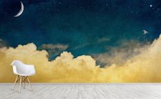 One For The Dreamers Wall Mural by Walls Need Loveﾮ Wall Mural Decals, Yellow Cloud, Cloud Wallpaper, Above The Clouds, Blue Clouds, Star Sky, Sun Moon, Of Wallpaper, Wall Mural