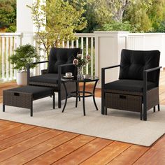 an outdoor patio furniture set on a deck