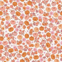 an orange and pink flowered pattern on a white background