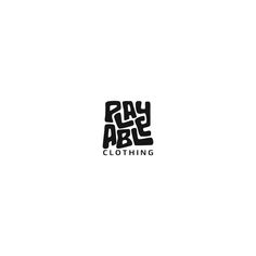 a black and white logo with the words play able clothing on it's left side