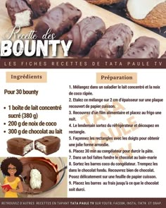 an advertisement with chocolates and coconut pieces on it for the french pastry company bounty