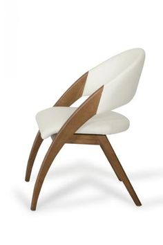 an upholstered chair with wooden legs and white leather seat padding, designed to look like a plane