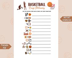 "✨ This basketball emoji Pictionary game is a printable PDF and an instant digital download! It is perfect for your party or event and great to play with your friends and family! It is sure to impress your guests and works great for adults and kids! ✨ 🧡 5-Pack Basketball Games Bundle: https://etsy.me/3EOviUQ NOTE: This file is not editable. The answer key is included.  ► What it is:  - An instant DIGITAL DOWNLOAD - nothing physical will be mailed.  ► Size: This file is 8.5x11\" exactly and prin Boys Basketball Games, Basketball Signs For Games #5, Pg Party Games, Basketball Party Games, Basketball Emoji, Game Activity For Kids, March Madness Games, First Basketball Game, Basketball Themed Birthday Party