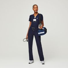 Women’s High Waisted Livingston™ Scrub Pants - Navy · FIGS Navy Scrubs, Navy Blue Scrubs, Scrub Style, Scrubs Outfit, Black Scrubs, Figs Scrubs, Medical Outfit, Blue Scrubs, Medical Scrubs