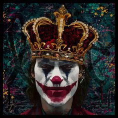 a man with clown makeup and a crown on his head