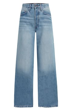 A distressed wash adds to the stunning, visually elongating look of floor-sweeping wide-leg jeans cut from lightweight denim. 32" inseam; 24" leg opening; 13" front rise; 15" back rise (size 29) Zip fly with button closure 76% cotton, 24% lyocell Machine wash, tumble dry Imported Lulu Outfits, Mother Clothing, Casual Denim Jeans, High Waist Wide Leg Jeans, Favorite Daughter, Wide Jeans, Distressed Denim Jeans, Fashion Design Clothes, Designer Jeans