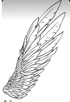 a drawing of an angel's wing in black and white