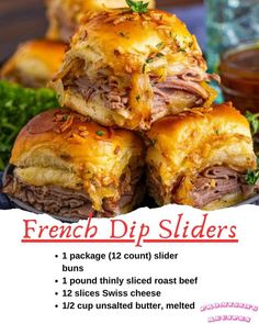 French Dip Sliders, Easy Slider Recipes, Christmas Banquet, Sandwhich Recipes, Sliced Roast Beef, Healthy Dinner Recipes For Two, Slider Buns, Sandwich Ideas, Dinner Recipes Chicken