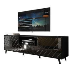 Paris Modern 71" TV Stand - Meble Furniture Tv Stand Decor Ideas, Grey Tv Stand, Black Tv Stand, Tv Stand Decor, Black Tv, Mdf Frame, Modern Tv Stand, Modern Tv, Open Shelf