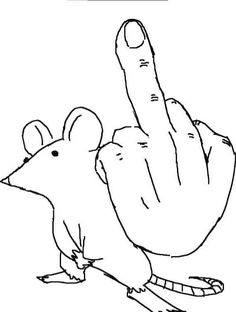 a cartoon mouse giving the peace sign with its hand in front of it, and an image of a person's thumb up