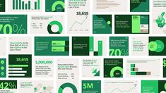 many different green and white info graphics