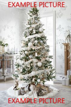 a white christmas tree in a living room