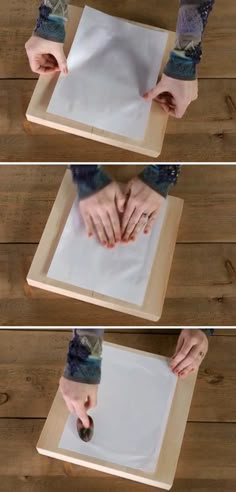 three pictures showing how to make an origami board